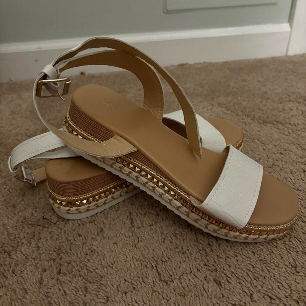 SHEIN White and Gold Slingback Sandals